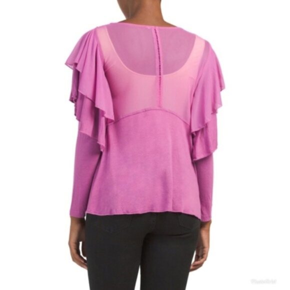 Free People Womens Purple Long Flutter Sleeve Embroidered Top Sz M New - Picture 2 of 11